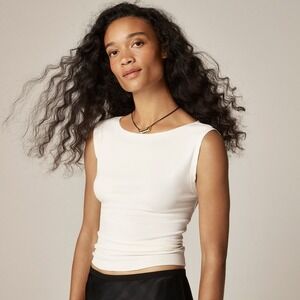 NWT!! J. CREW Refined Rib Shell Tank Top Solid Ivory Pullover Knit Preppy Medium